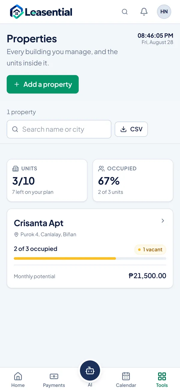 Leasential on a phone: Know the state of every property at a glance.